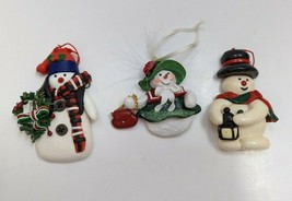 Vtg Snowman Snowlady Clay Flat Christmas Ornament lot of 3 - £10.17 GBP
