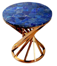 21&quot;x21&quot; Round Marble Side Table Top Lapis Lazuli Stone Overlay Restaurant Table - £796.50 GBP