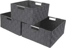 Sorbus Storage Box Woven Basket Bin Container Tote Woven Strap Style (Gray) - £37.75 GBP