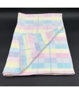 Vintage baby blanket pastel fringed ABCs bears hearts pink blue green yellow - $19.79