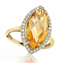 [Jewelry] Woman Big Yellow Cubic Zirconia Crystal Cocktail Ring for Party Gift - £7.42 GBP+
