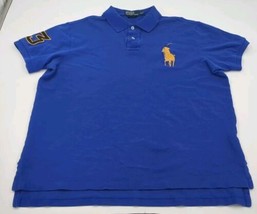 Polo Ralph Lauren Big Pony Shirt Men&#39;s XL #3 Embroidery Custom Fit Blue Vintage - £22.83 GBP