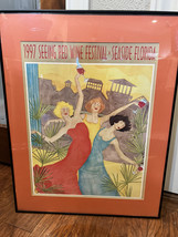 Vintage Seaside Florida SEEING RED Wine Festival 1997 Framed Poster Ladi... - $37.39