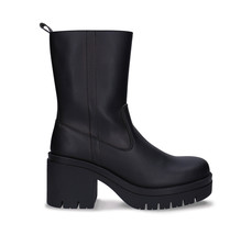 Womens platform boots mid-calf black corn leather bio eco water resistan... - $137.82