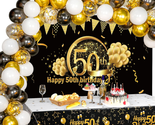 50Th Birthday Decorations for Men Women Black and Gold Birthday Backdrop... - $31.22