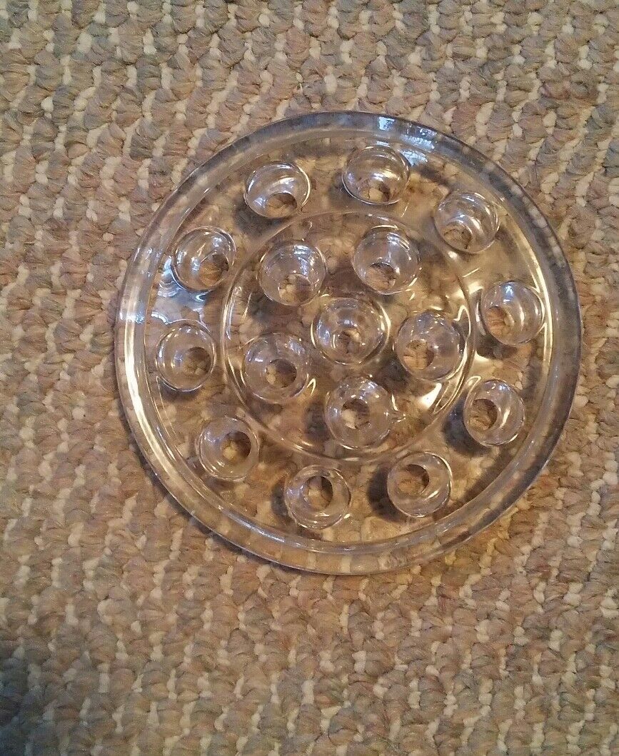 000 Vintage Clear Glass 16 Hole Flower Frog Holder Stand - $15.99