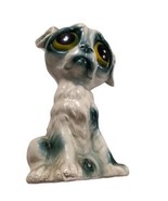 Vintage Plastic Big Eye Sad Puppy Dog Figurine White Green - £25.40 GBP