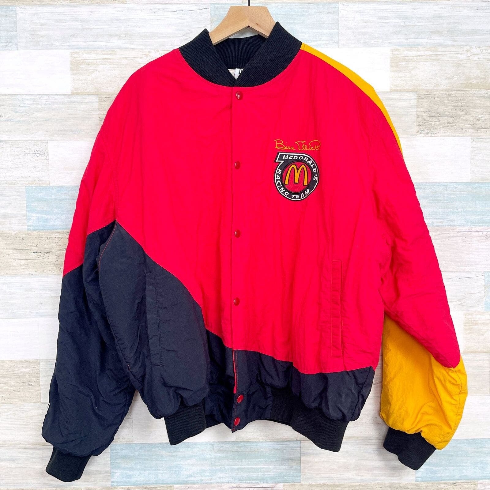 Vintage 90s Nascar Bill Elliott McDonalds Kudzu Racing Jacket Red Black Mens XL - $197.99