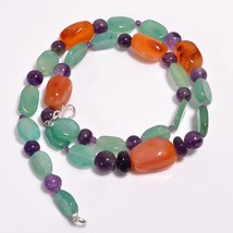 Carnelian Amethyst Aventurine Mix Shape Smooth Beads Necklace 7-18mm 18&quot; UB-8355 - £7.71 GBP