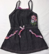 Carters Denim Dress Black Jean Sz 12 Mos Embroidered Flowers Strappy Summer - $14.95