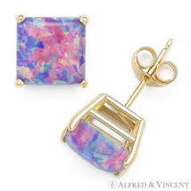Lavender Square Cabochon Lab-Created Opal 14k Yellow Gold Pushback Stud Earrings - £49.55 GBP+