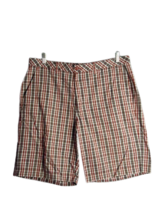 Ashworth Golf Shorts Red Gray Checkered Plaid Flat Front Mens Size 38 - $13.86