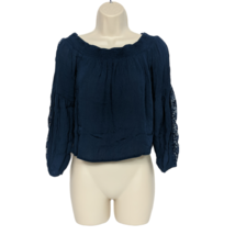 Hollister Womens Crop Top Size XS Blue Floral Lace Sleeves Ruffles Scoop... - £16.35 GBP