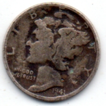 1941 Mercury Dime - Silver - Heavy toning - $9.99
