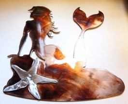 Mermaid on the Rocks Metal Wall Art With Silver Starfish 13 1/4&quot; tall x 12 1/4&quot; - £34.15 GBP