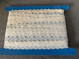 Vintage White &amp; Blue Embroidered Lace Trim 1 Inch Wide 25 Yards Made In USA - £22.07 GBP