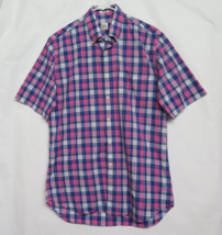 Peter Millar Shirt Mens M Medium Pink Blue Plaid Button Down Short Sleeve - £18.90 GBP