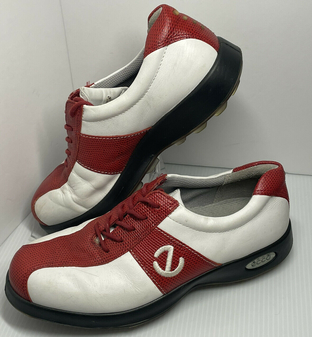 Primary image for Red white leather women’s saddle ECCO golf shoes Size 37  Size 6.5 Red