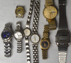 LOT OF 8 Vtg watches, a few tick PULSAR*BULOVA*CITIZEN*FOSSIL etc  AS IS... - £94.70 GBP