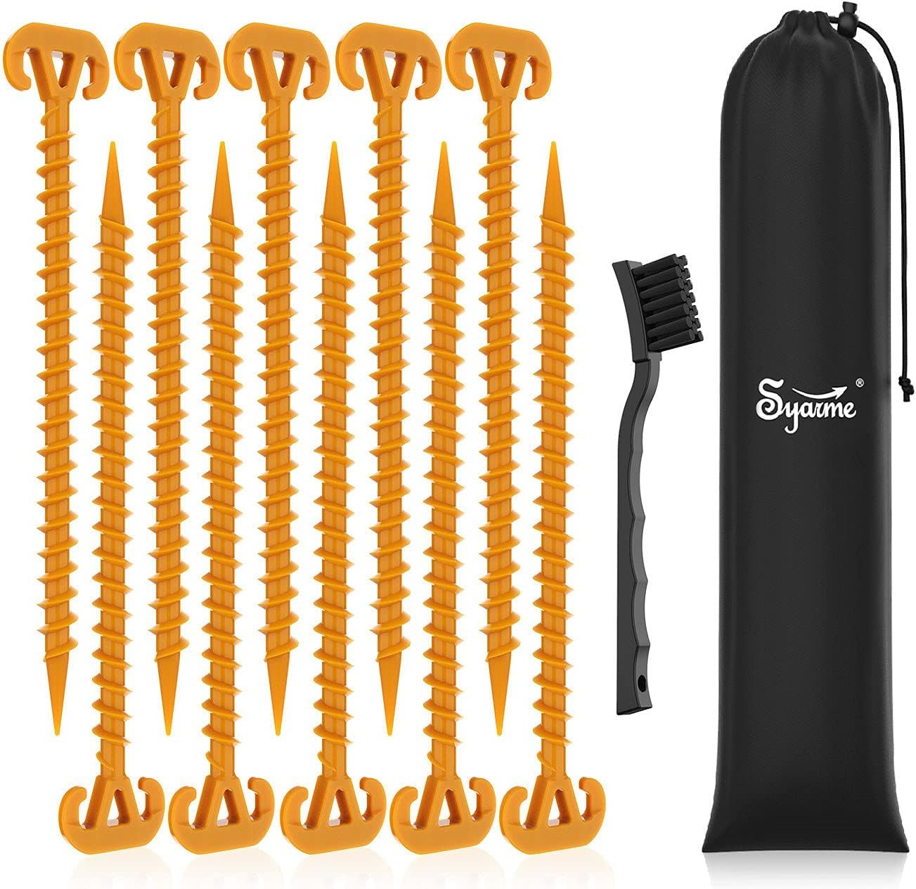 Tent Stakes 10 Piece Pack Spiral Anchor Stakes With Brush And Bag, On Th... - $35.93