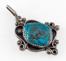 Navajo Sterling Silver Turquoise Pendant Signed FPB, Nice Wire work! - £142.44 GBP