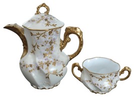 c1900 LS&amp;S Hand Painted Limoges Eggshell Porcelain Tiny Coffee pot and s... - £192.49 GBP
