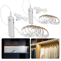 2Pack Rechargeable Led Strip Lights With Motion Sensor - Cool White Led Closet L - £33.99 GBP