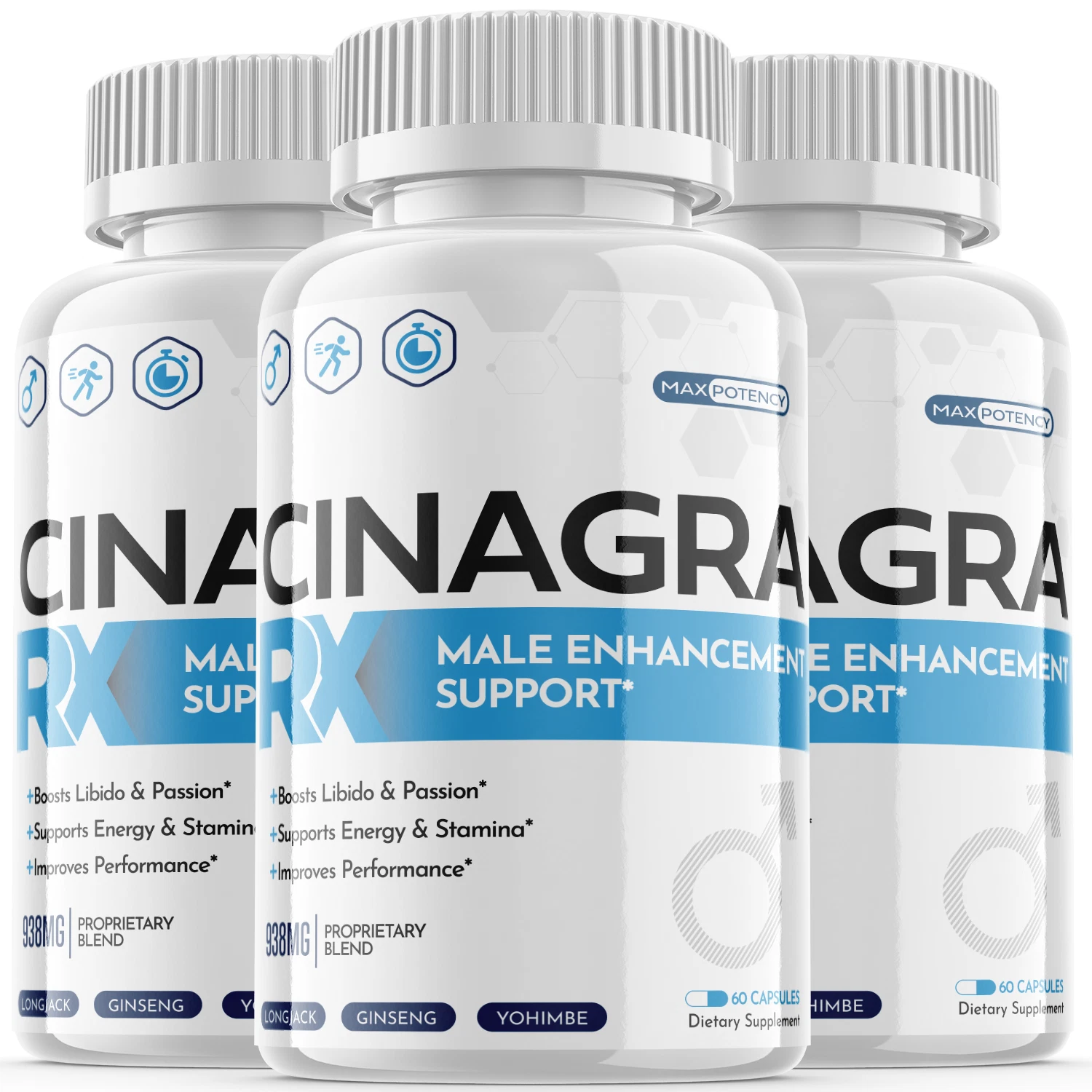 Cinagra RX - Male Virility - 3 Bottles - 180 Capsules - $123.98