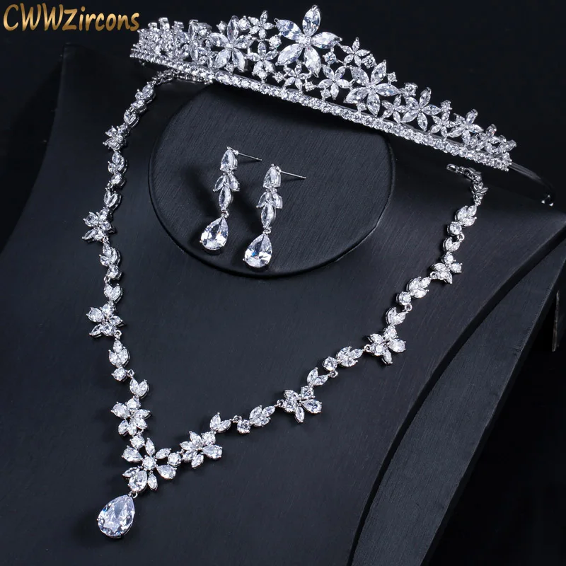 Luxury Cubic Zirconia Bridal Wedding Crown Tiara Set High Quality Cubic Zirconia - £61.68 GBP