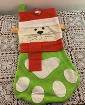 Simply Holiday Cat Christmas Stocking Paw Print Design 16 Inch  Green Brand New - £9.26 GBP