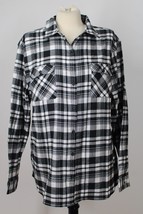Eddie Bauer XL Black White Plaid Flannel Long Sleeve Button-Front Shirt Top - £21.18 GBP