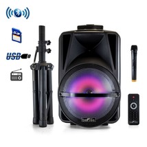 beFree 12&quot; Portable Bluetooth PA DJ Party Speaker w Tripod Stand Lights MIC USB - £92.41 GBP