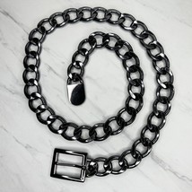 Chunky Real Buckle Black Metal Chain Link Belt OS One Size - £15.79 GBP
