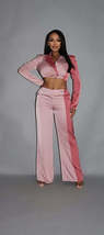 Blush Pink Colorblock Crop Blazer and low rise wide leg pant set_ - £31.27 GBP