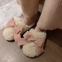 Cute Bow Fuzzy Slippers Winter Faux  Slides Soft Indoor Women&#39;s Slippers For Hom - £29.16 GBP
