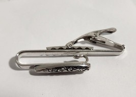 Vintage Foster Tie Bar Clip Clasp Stay Silver Tone Chrome Unique Design Oval - £7.46 GBP