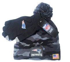 New England Patriots Nfl Premium Men&#39;s Camo Cuffed Knit Winter Hat&amp;Glove Set - £25.81 GBP
