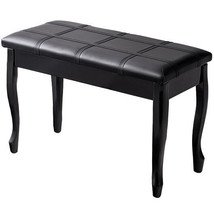 Solid Wood PU Leather Piano Bench with Storage-Black - Color: Black - $172.31 CAD