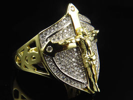 0.85Ct Round Cut D/VVS1 Diamond Jesus Piece Ring 14K Yellow Gold Over - £100.71 GBP