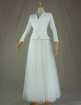 Ivory White Tulle Midi Skirt Women Plus Size Fluffy Tulle Skirt for Wedding image 8