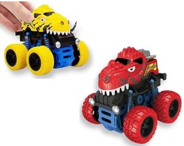 2 Pcs Dinosaur Monster Trucks Red Yellow Pull Back Kids Toy Inertial Fri... - $16.99