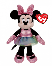 Ty Minnie Mouse Ballerina Pink Glitter Sparkle Disney Beanie Baby Plush Toy 8&quot; - £9.53 GBP