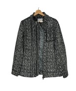 MNY Jacket Large Women&#39;s Mock Collar Fleece lined zip up black graphic  - £19.46 GBP