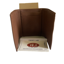 ili New York Wallet Leather Brown Tri Fold 9 Card Slots - $28.99