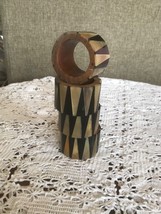 4 Napkin Rings Wood w Mother of Pearl Inlay Chevron black white harlequin - £11.83 GBP