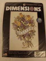 Dimensions 6934 Counted Cross Stitch Kit Yellow Rose Welcome 5" X 7" Vintage Kit - $19.99
