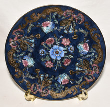 Vintage Chinese Hand Painted Enameled Plate 8&quot; Cobalt Blue Plate w Flora... - $39.00