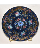 Vintage Chinese Hand Painted Enameled Plate 8&quot; Cobalt Blue Plate w Flora... - £31.17 GBP