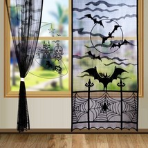 Us Black Spider Web Lace Window Curtain Drape Panel Holiday Halloween Home Decor - £18.37 GBP