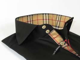Men's AXXESS Turkey Sports Dress Shirt 100% Soft Cotton High Collar 923-04 Black image 3
